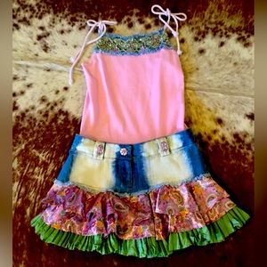 Girl’s size 12 pink dress with sparkles and denim.